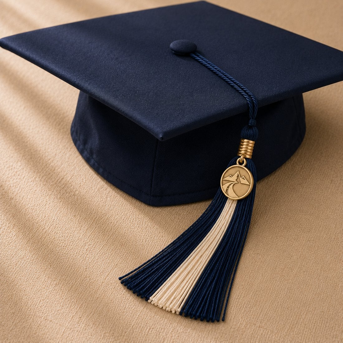 Tassel on a navy graduation cap
